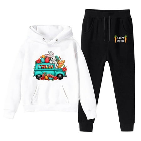 

Ydojg Cute Toddler Outfit Set Kids Hoodie Sweatshirt And Sweatpants Easter Cartoon Rabbit Prints Pullover Hoodie Set Tracksuit 2 Piece Outfits For 5-6 Years