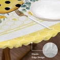 thumbnail image 3 of Bee Daisy Round Tablecloth, Fitted Table Cover with Elastic for 36"-44" Round Tables, Botanical Eucalyptus Leaves Spring Love Yellow Table Cloth Outdoor Indoor Dinning Party Waterproof Tablecloths, 3 of 7