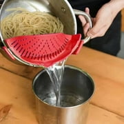 Silicone Clip-on Stew-Pan Strainer, Pasta Strainer, Colander, for Pan Universal Size, Food Grade Material/Heat Resistant, Red