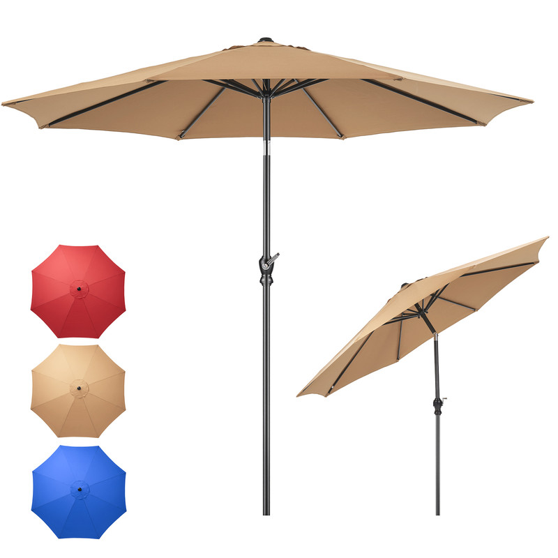 Gianna 9FT Outdoor Patio Umbrella Market Table Polyester Fabric Canopy with Push Button Tilt & Crank Iron Frame 8 Ribs UV Protection Waterproof