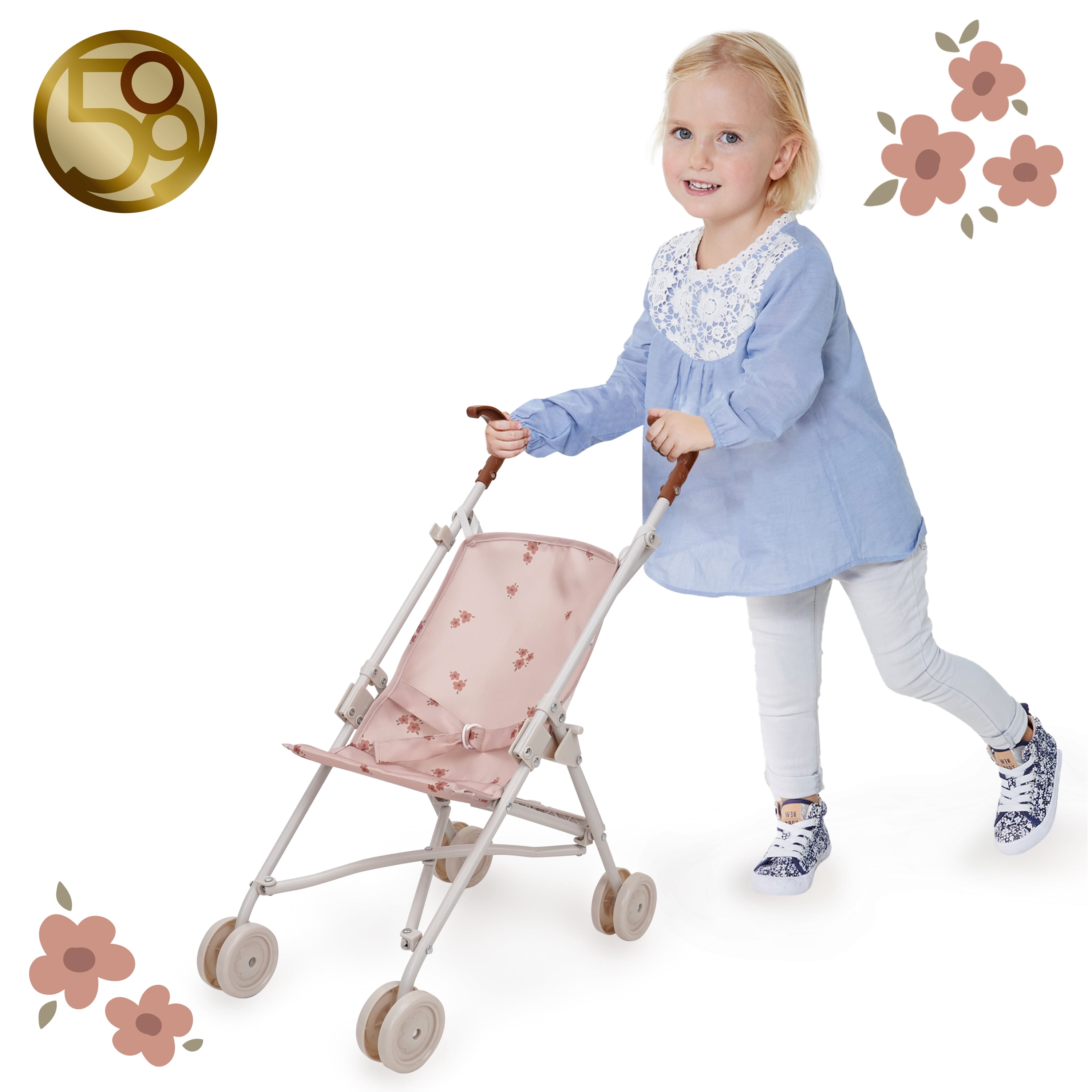 Poussette-canne pour poupée 509 Crew - Poussette pour enfants, facile à plier, à ranger et à transporter, convient aux poupées jusqu'à 46 cm, à partir de 3 ans, couleur Beige Flora Ballet