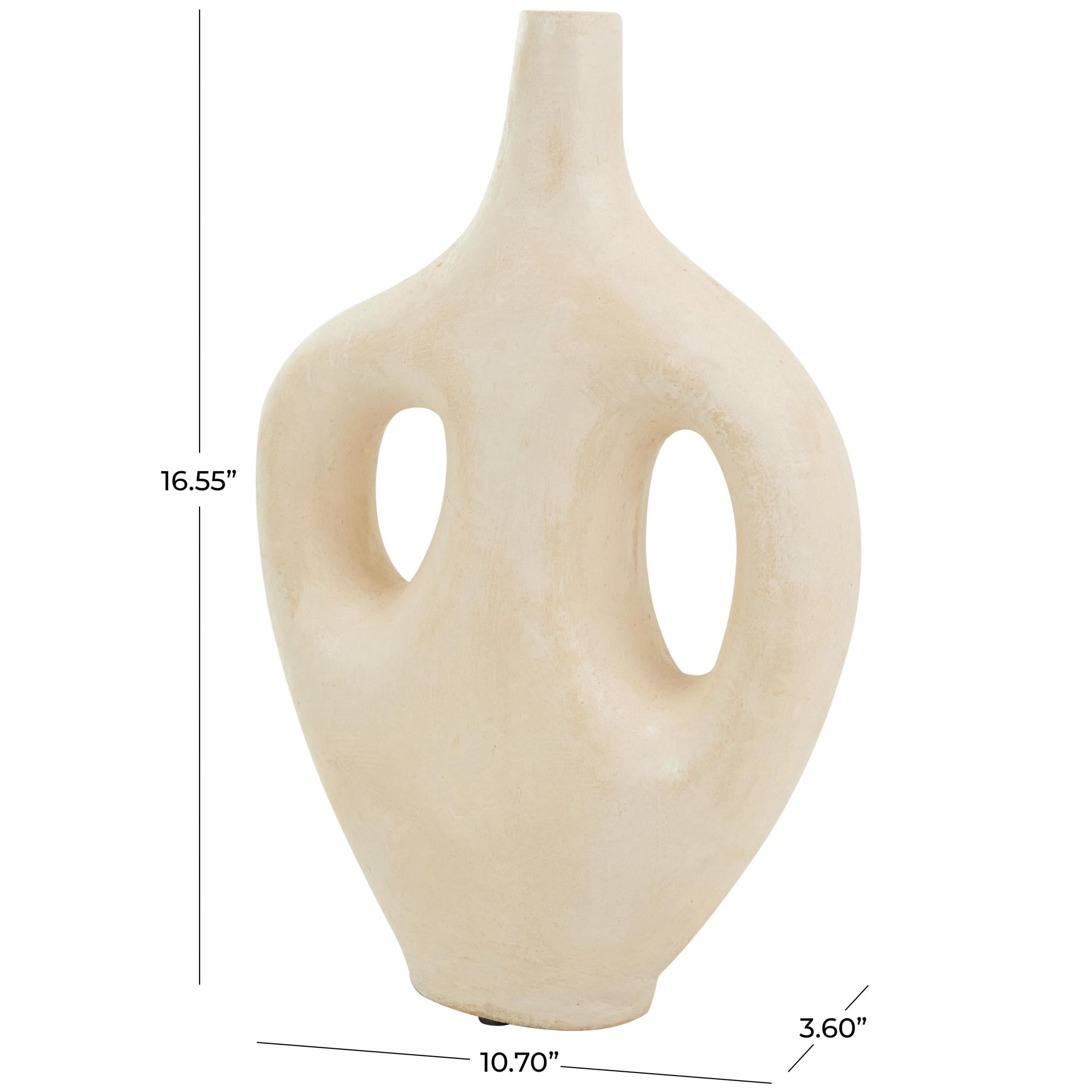 DecMode 17" Abstract Double Handle Beige Paper Mache Vase