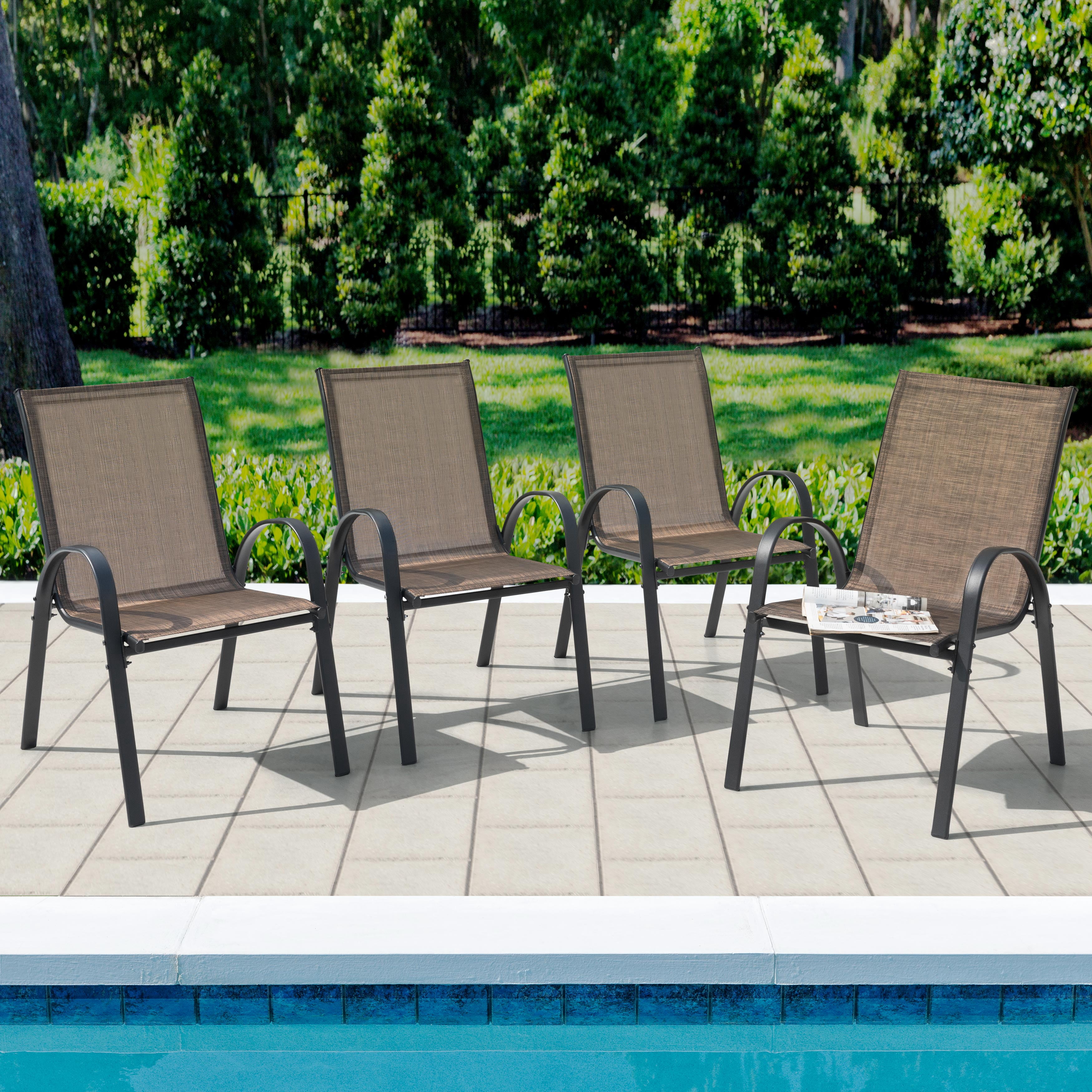 Nuu Garden Set of 4 Patio Dining Chairs, Outdoor Stackable Chairs for All Weather, Breathable Textilene Outdoor Armchair Set, Brown