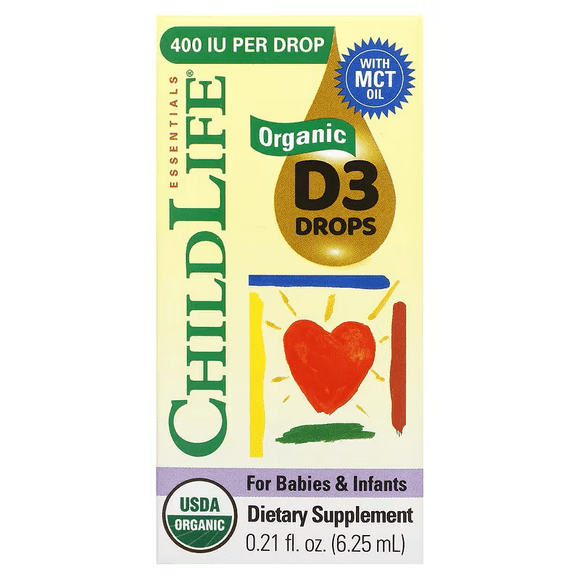 ChildLife | Gotas de vitamina D3 orgánica para bebés, 6,25 ml (0,21 oz)