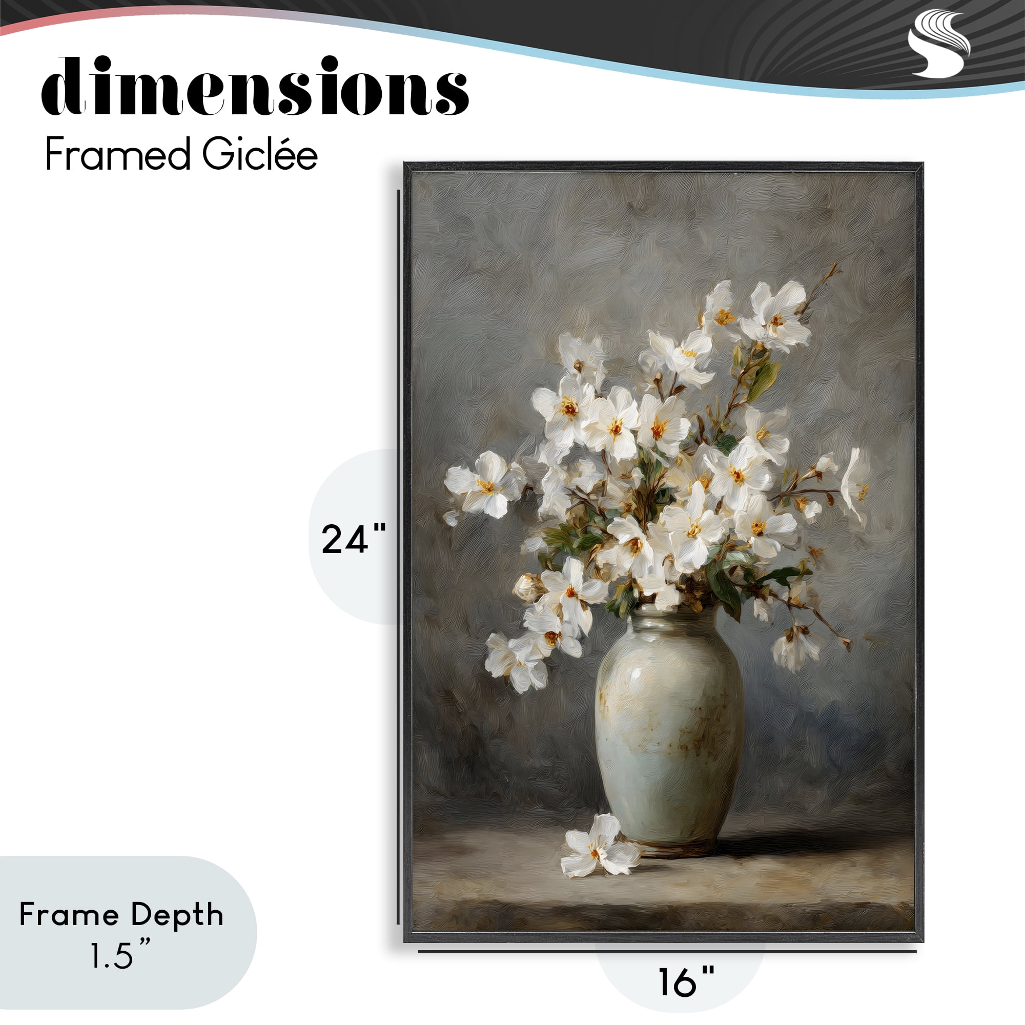Stupell Industries Full White Flowers in Vase Black Framed Giclee Art, design by Petal Prints Design