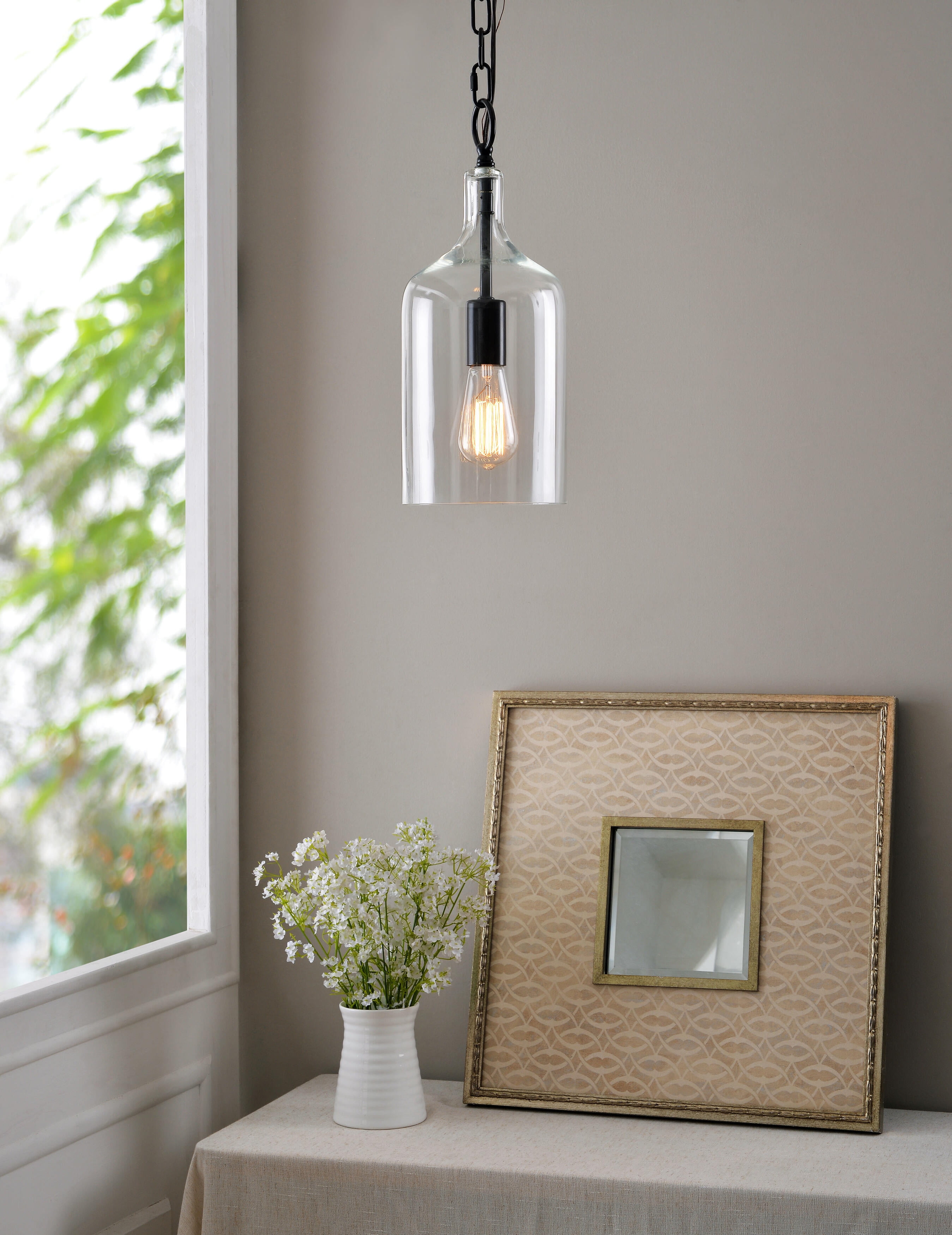 Kenroy Home Capri 6'' Pendant Light Fixture with Clear Glass Cylinder Shade for Dining Room, Kitchen Island, Bathroom, Foyer, or Entryway, Oil Rubbed Bronze