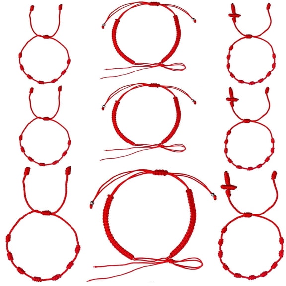 9Pcs Adjustable Red String Braided Bracelets, Cross Cord Lucky Protection Amulet Bracelet, 3 Styles Friendship Jewelry Gifts for Holiday