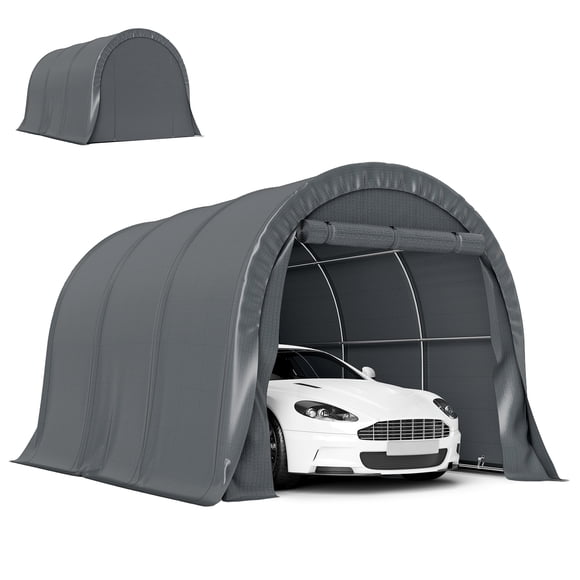 Outsunny 10' x 15' Heavy Duty Carport, Portable Garage with Door, Dark Grey