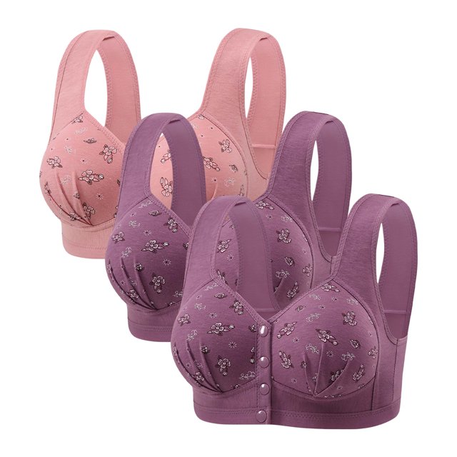Posijego Women's Front Closure Bra 3 Pack Push up Wireless Bra Full Coverage Support Breathable Everyday Bras