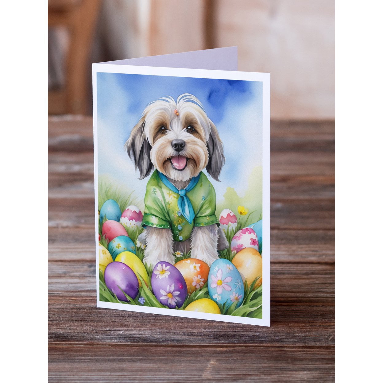 Tibetan Terrier Easter Egg Hunt Greeting Cards Pack of 8 7 in x 5 in