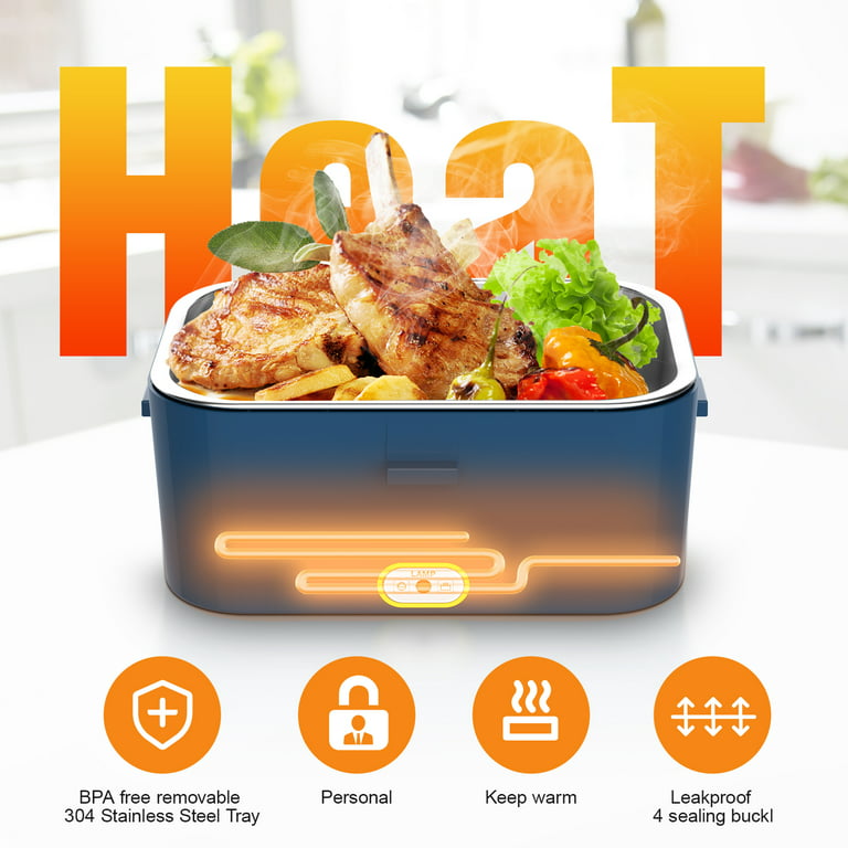 Electric Lunch Box for Adults 80W, Fast Portable Heated Lunch Box  12/24/110V 1.5L Food Warmer Lunch Box, Leakproof, SS Container, for Car  Truck Work