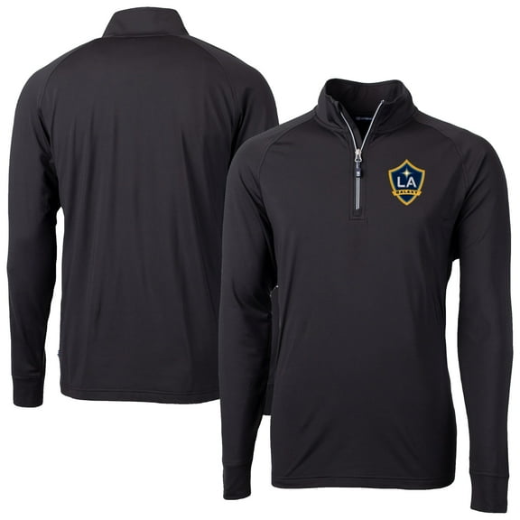 Men's-Cutter & Buck  Black LA Galaxy Adapt Eco Knit Stretch Recycled Raglan Quarter-Zip Pullover Top