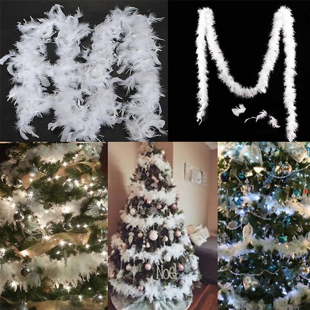 5X 2M Christmas Tree White Feather Boa Wedding Party Xmas Ribbon Garland Decor 