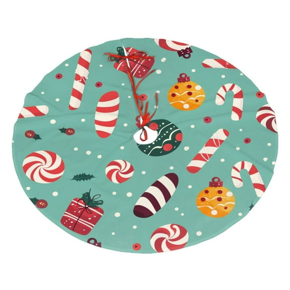 Christmas Tree Skirt 30" Christmas Candy Pattern (10) Xmas Tree Skirts Mat for New Year Holiday Christmas Party Decorations