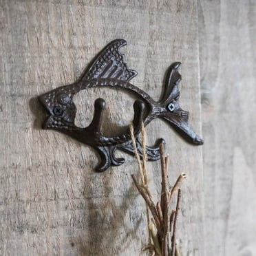 HEMOTON Antique Cast Iron Fish Hook Heavy-Duty Wall Hook American Style Metal Hook for Keys Scarves Hats Vintage Wall Mounted Organizer