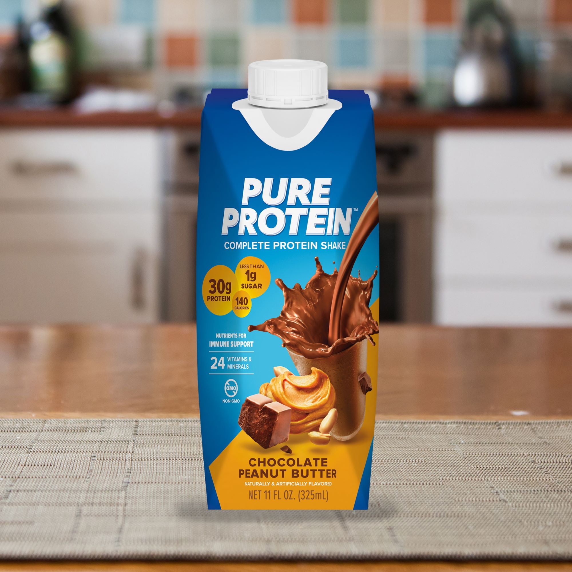 Pure Protein Chocolate Peanut Butter Complete Protein Shake, Gluten Free, 11 fl oz, 4 Ct