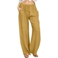 thumbnail image 1 of Fartey Cotton Linen Pants for Women Straight Leg Elastic High Waist Wide Leg Pants with Drawstring Solid Color Breathable Trousers with Pockets, 1 of 6