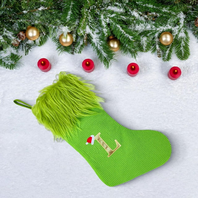 Medias de Navidad Adorno colgante para de Navidad Adorno navideño Decoración portátil para el hogar Calcetines 3D Bolsas de regalo para chimenea Letra L