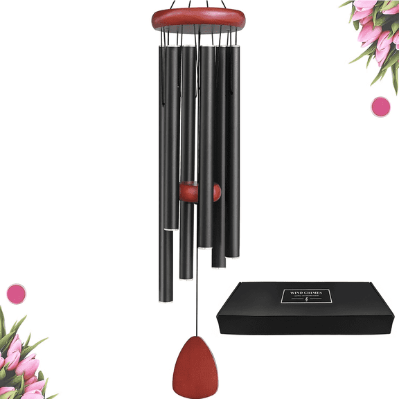 LANHUE 28" Wind Chimes for Outside, Deep Tone Aluminium Wind Chimes with Wind Catcher, Memorial Gift for Mom, Garden & Patio Decor, Black