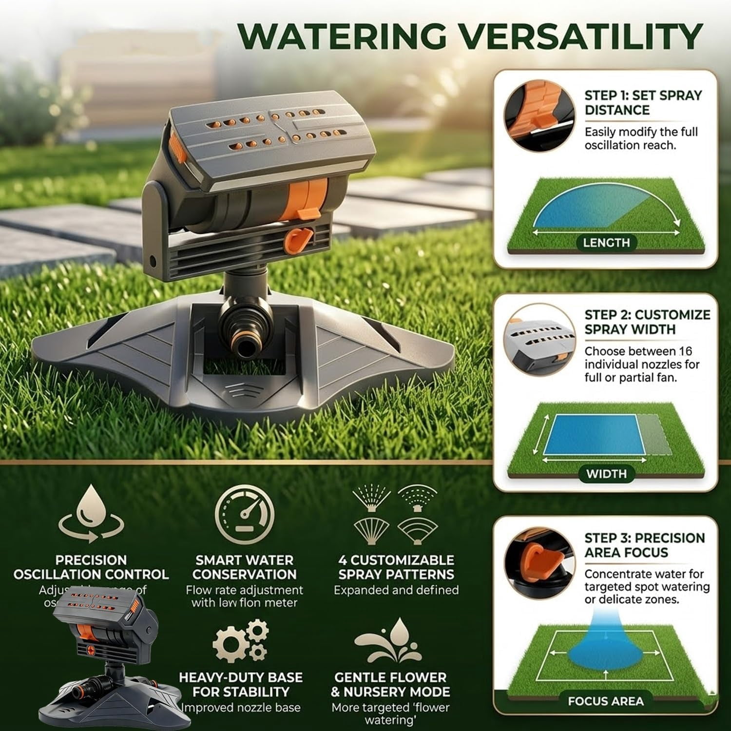 16-Nozzle Oscillating Sprinkler with Dual-Zone Sprinkler Water Timer Adjustable Lawn Sprinkler System Garden Watering Hose Connected Oscillating Lawn Sprinklers for Yard Patio Outdoor(*B+Timer)