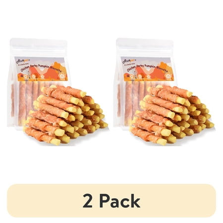 (2 pack) ASMPET Chicken Jerky Wrapped Pumpkin Biscuits for Dogs Low Fat Pumpkin Dog Treats Chews 10.6oz