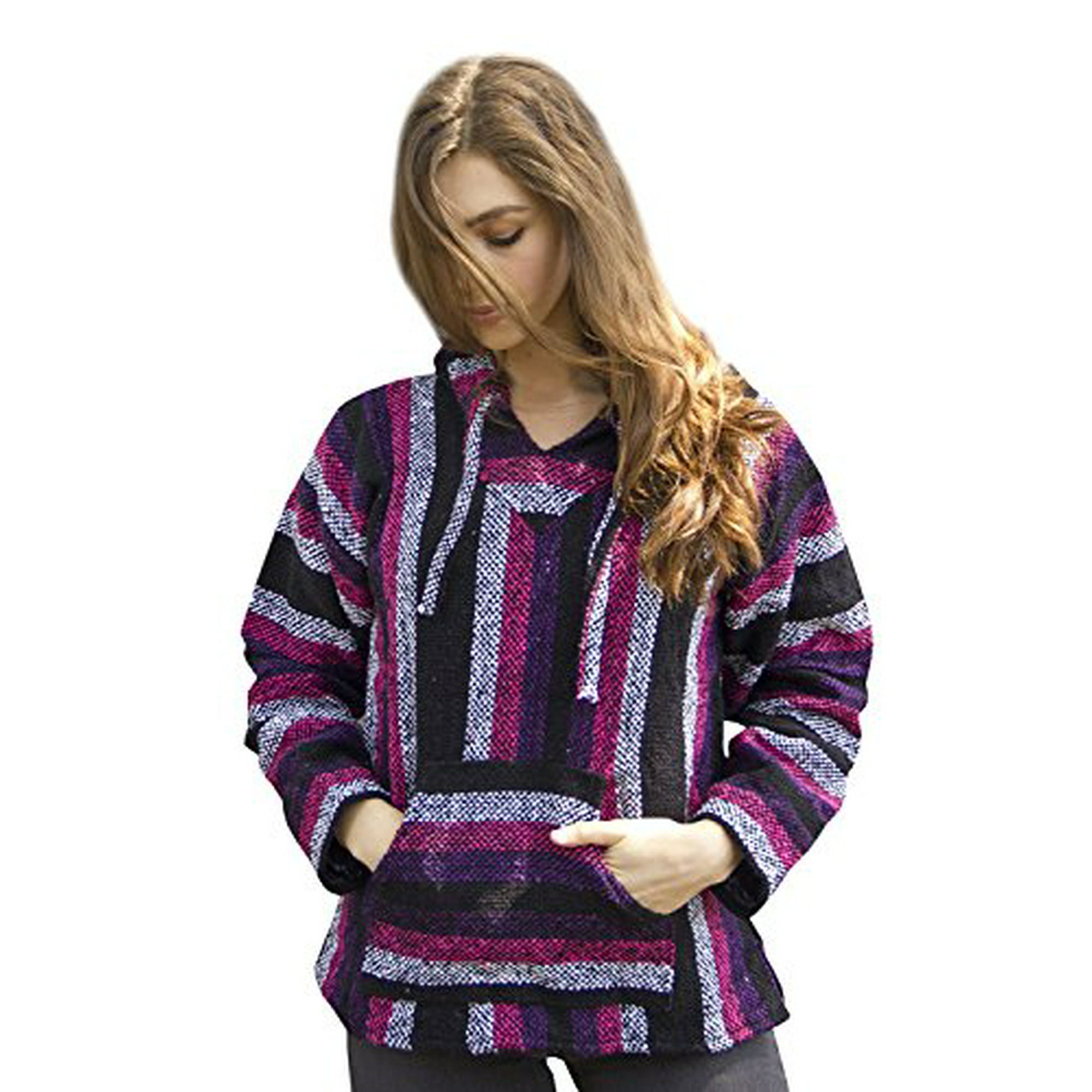 Mexican Baja Hoodie Sweater Sweatshirt Pullover Jerga Small Pink Purple Walmart