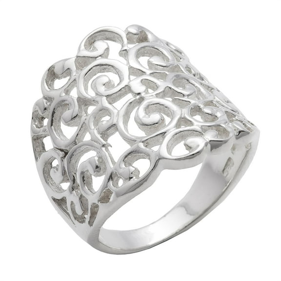 Silverly Women's 925 Sterling Silver 20 mm Wide Filigree Spiral Pattern Swirl Ring