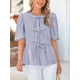 thumbnail image 3 of Blusa PRETTYGARDEN para mujer, camisa a rayas con lazo en la parte delantera 2025, azul marino, 3 of 9