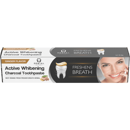 Activated Charcoal Teeth Whitening Toothpaste DESTROYS BAD BREATH - Best Natural Black Tooth Paste Kit - Herbal Decay Treatment - REMOVES COFFEE STAINS - GINGER FLAVOR - 105g