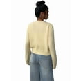 thumbnail image 2 of Women'S Button Down Long Sleeve Crewneck Crop Cardigan Sweater Cute Knitwear Clothes Yellow L, 2 of 7