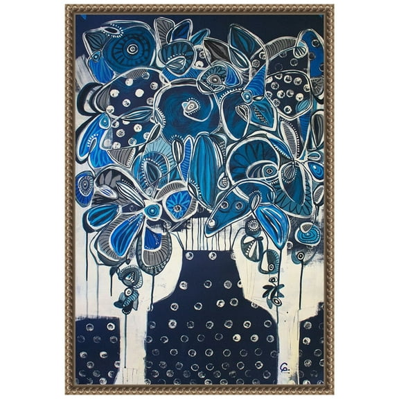 Amanti Art Indigo Floral Abstract Framed Canvas Wall Art Print
