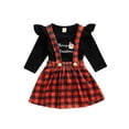 thumbnail image 2 of Qiylii Girls Christmas Clothes Set,O-Neck Letter Pullover+Plaid Suspender Skirt, 2 of 6