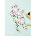thumbnail image 3 of TSEXIEFOOFU Baby Girls 2Pcs Summer Outfits, Short Sleeve Floral Print Jumpsuit + Headband Set, 3 of 9