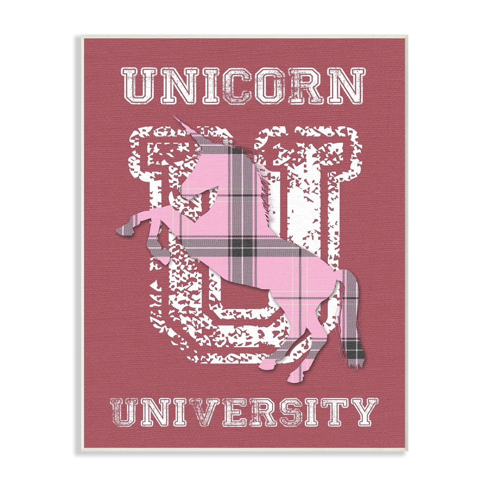 Stupell Unicorn University Pink Plaid Wall Plaque Art - 10 x 15