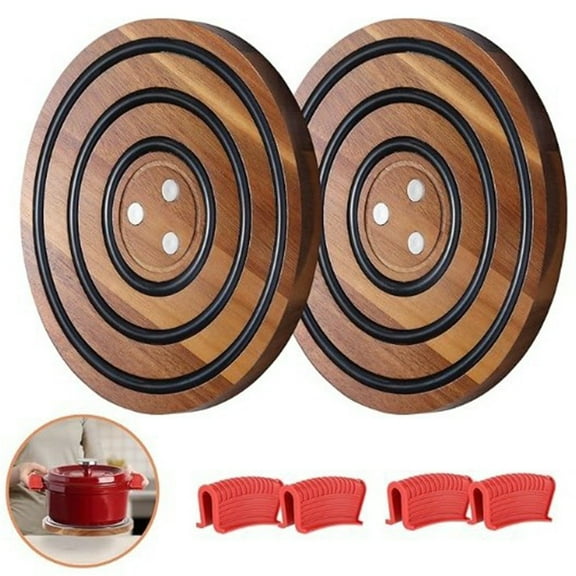 Magnetic Acacia Wood Trivets - Heat Resistant & Easy Storage for Hot Pots!