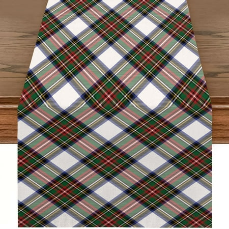 

RUSPEPA Christmas Table Runner with Gray Plaid Design Linen Table Runner for Holiday Use Kitchen Dining Decoration Party Table - 13 x 72 Inches - Xmas Gray Plaid C43