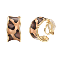 Yoursfs Gold Plated Chunky Huggie Hoop Earrings For Women Leopard Print Clip On Earrings Hypoallergenic Faux Non Piercing Ear Clips Jewelry Gift