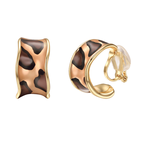 Yoursfs Gold Plated Chunky Huggie Hoop Earrings For Women Leopard Print Clip On Earrings Hypoallergenic Faux Non Piercing Ear Clips Jewelry Gift