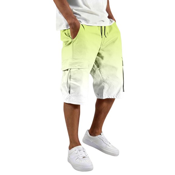 Cargo Shorts Lightweight Knee Length Casual Work Shorts Elastic Waist Summer Outdoor Hiking Pants with Pockets,Light Green XL