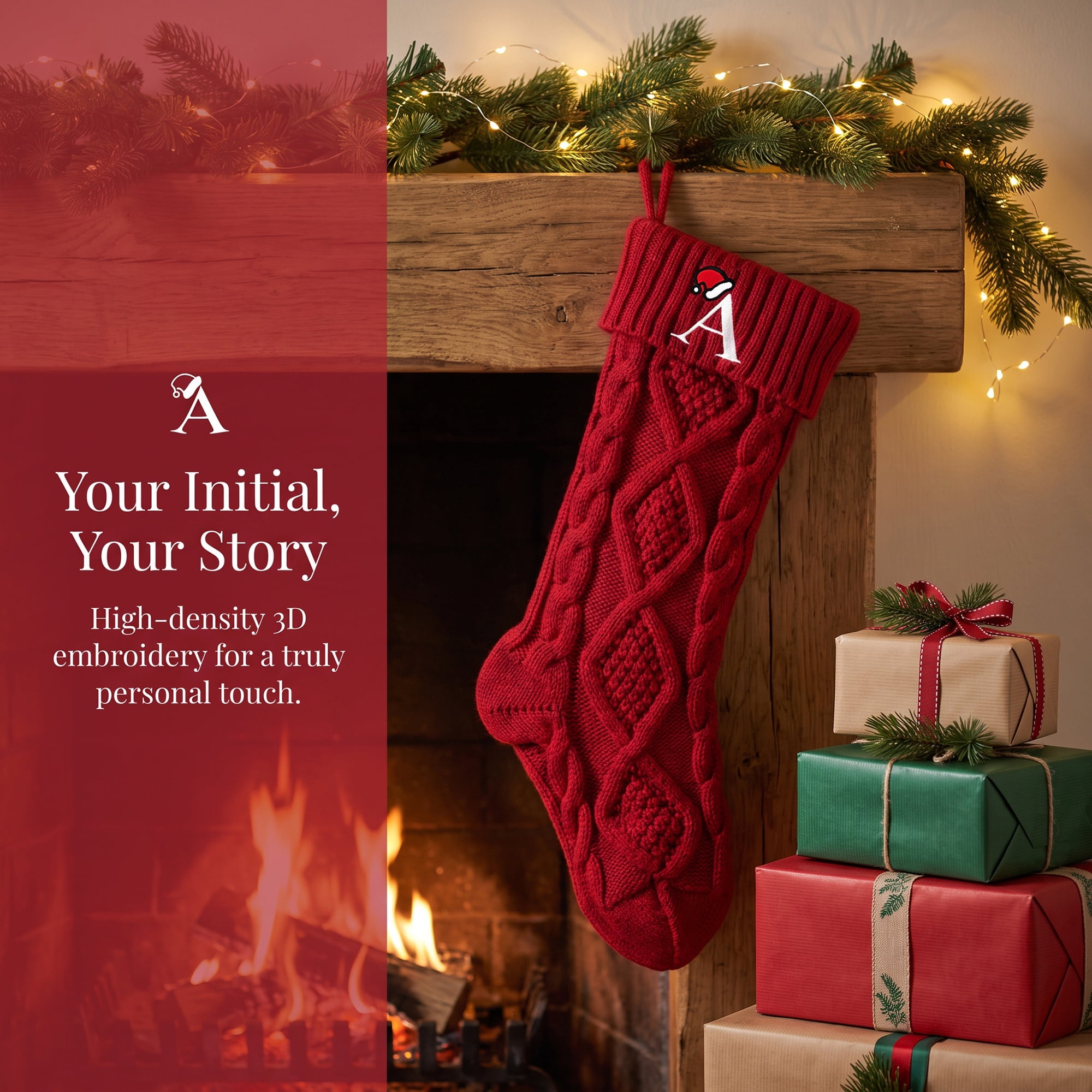 Unique Bargains Canine Bone Christmas Stocking Luxury Puppy Holiday Keepsake Sack Red Letter A 17"