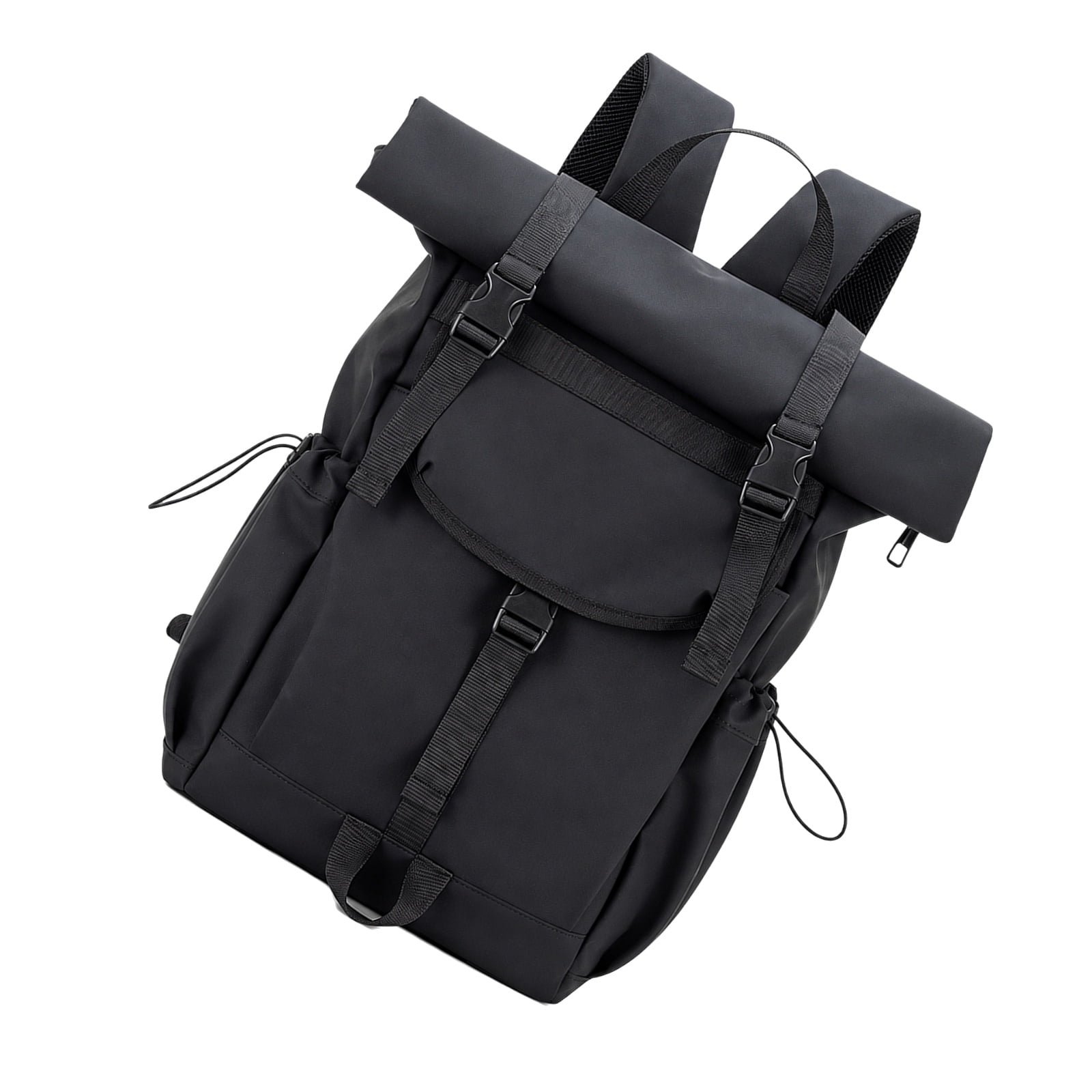 Everyday Roll-Top Backpack with Main Storage Compartment Front Fasteners Top Handle and Multiple Exterior Pocket Areas