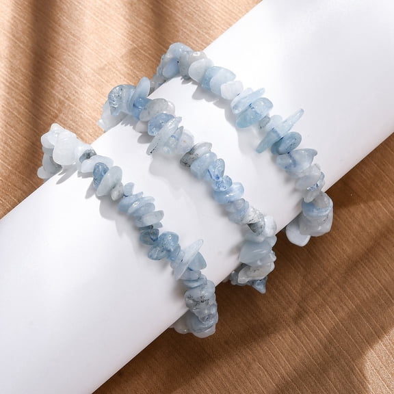 Natural Aquamarine Chip Beaded Stretch Bracelets for Women Men Inner Diameter: 2~2-3/8 inch(5.2~6.1cm) Aquamarine