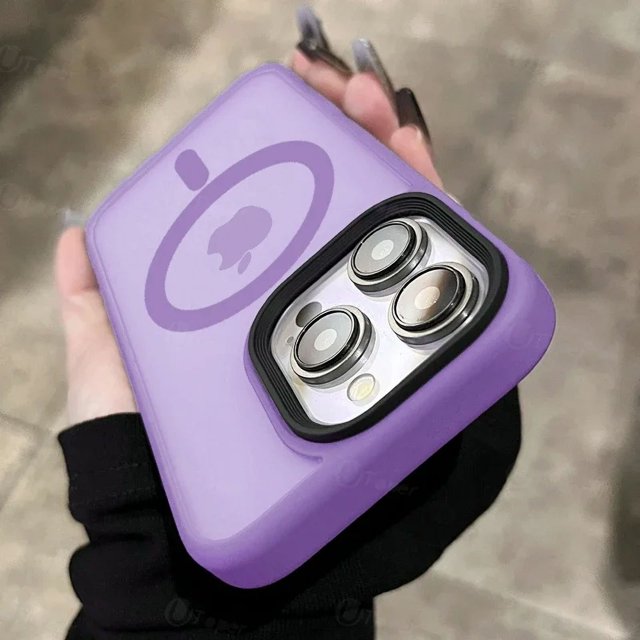 Magnetic Frosted Matte Armor Phone Case For iPhone 16 15 14 Plus 13 12 11 Pro Max For Magsafe Translucent Shockproof Back Cover purple For iPhone 12Pro 12