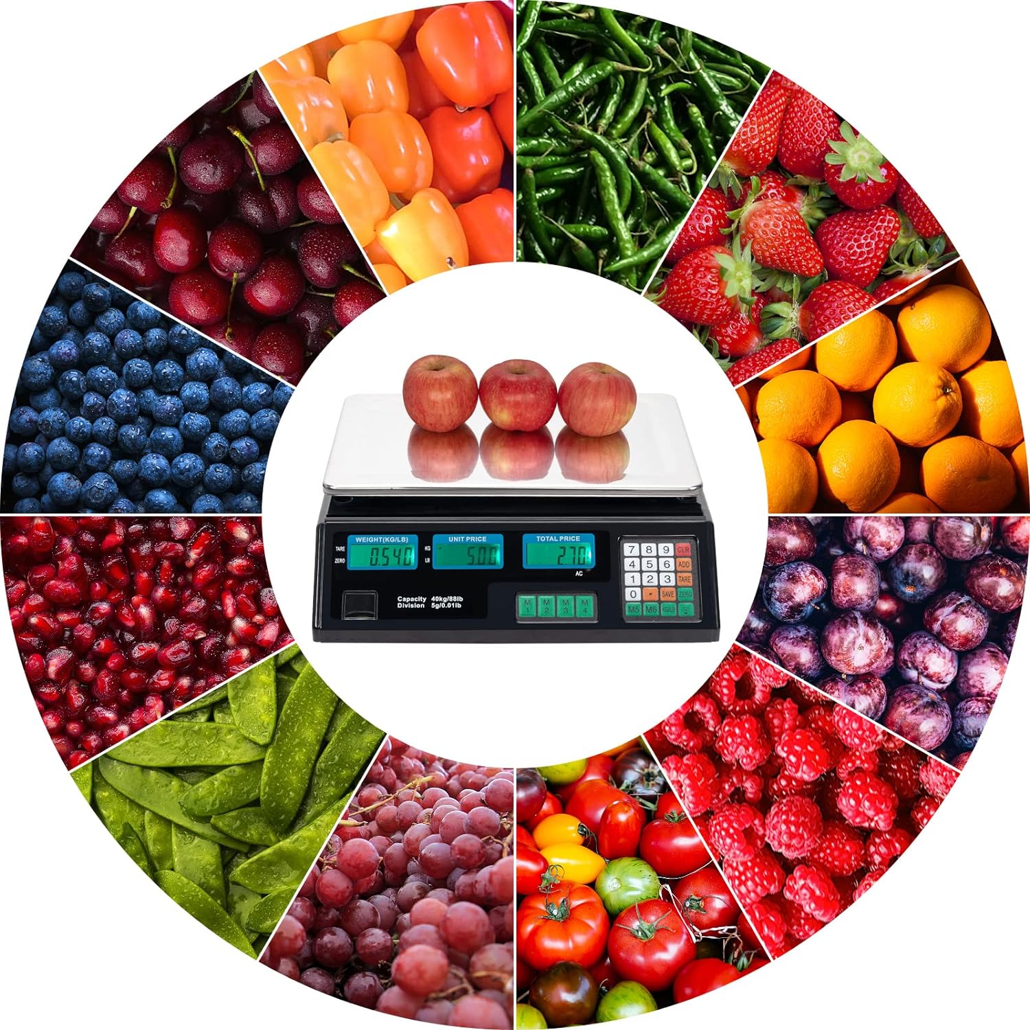 88LB 40KG Electronic Commercial Price Computing Scale with LCD Display for Retail Outlet Store, Kitchen, Restaurant Market, Farmer, Food, Meat, Fruit