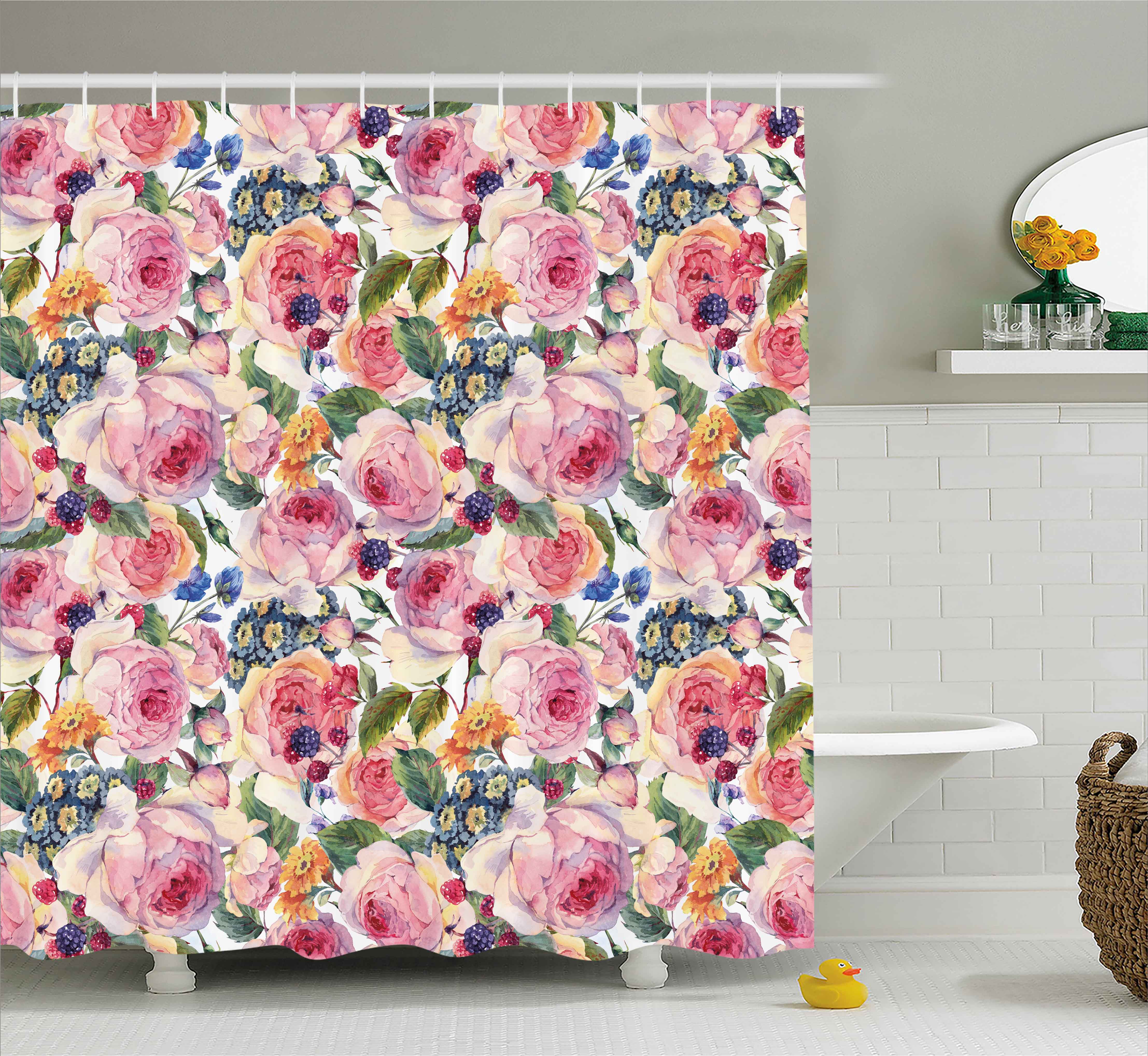 Shabby Chic Shower Curtain, Country Life Design with Flowers Florals