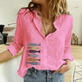 thumbnail image 5 of ZHENHONG Oversized Linen T Shirts, Fashion Women's Loose Button Solid Lapel Long Sleeves T Shirt Blouse Tops Going Out Tops, 5 of 5