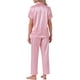 thumbnail image 3 of INSPIRAR CHIC Conjunto de Pijama de Satén para Mujeres, Camisa de Botones de Manga Corta con Solapa y Pantalones, Conjuntos de Ropa de Casa de 2 Piezas, Rosa, 3 of 6