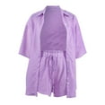 thumbnail image 4 of Ketyyh-chn99 Ensemble de Survêtement pour Femmes Shorts de Course Femmes Mode Décontractée Été Imprimé Manches Courtes Col Rond Haut Ensemble de Shorts Violet,G, 4 of 4