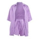 thumbnail image 4 of Conjunto de chándal de 2 piezas para mujer: blusa holgada con botones y pantalones cortos elásticos de cintura alta - Poliéster, color liso, ropa informal/de estar por casa, conjuntos de verano, 4 of 4