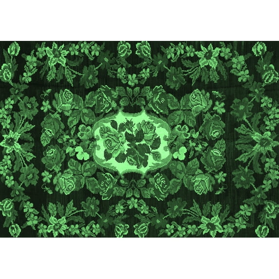 Ahgly Company Indoor Rectangle Medallion Emerald Green French Area Rugs, 2' x 4'